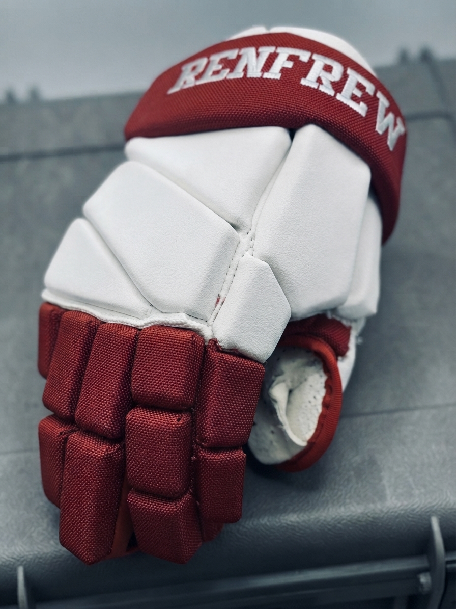 Red and white Renfrew gloves